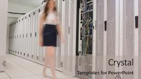  Presentation with data center - Theme with service provider - woman walking through data center background and a  colored foreground