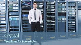  Presentation with datacenter - Presentation theme having service provider - young handsome business man engeneer background and a  colored foreground