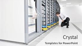  Presentation with server room - Slide set consisting of service provider - young handsome business man it background and a white colored foreground