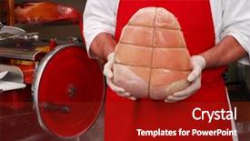  Presentation with butcher - Cool new PPT theme with service quality - butcher meat holding traditional cooked backdrop and a  colored foreground