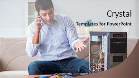  Presentation with computer repair - Cool new PPT theme with service recovery - angry customer trying to repair backdrop and a light gray colored foreground