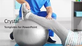  Presentation with physiotherapist - Colorful theme enhanced with service recovery - physiotherapist working with senior patient backdrop and a light gray colored foreground