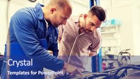  Presentation with mechanic car service repair maintenance - Slide set enhanced with service repair maintenance and people background and a navy blue colored foreground