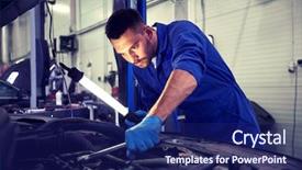  Presentation with mechanic car service repair maintenance - Amazing presentation design having service repair maintenance and people backdrop and a navy blue colored foreground