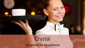  Presentation with waitress - Presentation featuring restaurant employees - portrait of young waitress background and a red colored foreground