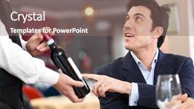  Presentation with restaurant waiter - Colorful slide deck enhanced with restaurant service - waiter suggesting a bottle backdrop and a violet colored foreground