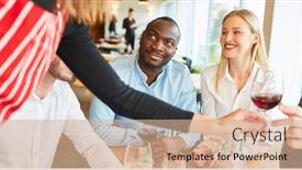  Presentation with bistro - Slide set with service-staff-as-temporary-help background and a coral colored foreground