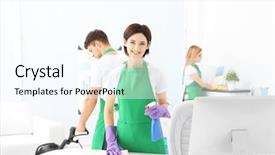  Presentation with cleaning service - Beautiful PPT layouts featuring service team cleaning modern office backdrop and a cool aqua colored foreground