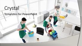  Presentation with office cleaning - Slides having service team cleaning office background and a white colored foreground