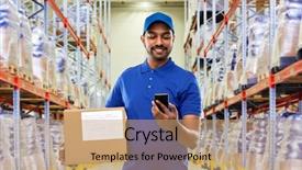  Presentation with mail - Presentation design enhanced with service technology and shipment concept background and a coral colored foreground