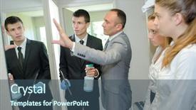  Presentation with air duct cleaning service - Beautiful presentation design featuring service training - cleaning a mirror backdrop and a ocean colored foreground