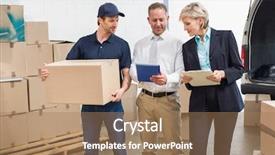  Presentation with disciplined agile delivery - Beautiful PPT theme featuring service truck - delivery driver checking his list backdrop and a coral colored foreground