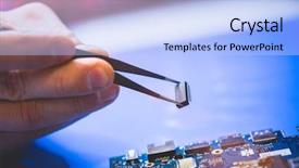  Presentation with cpu - Amazing PPT theme having serviceman holding chip above cpu backdrop and a light blue colored foreground