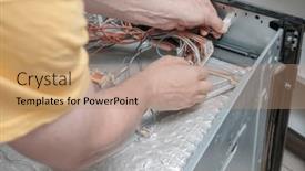  Presentation with parts - Presentation theme having serviceman-locating-faulty-parts background and a coral colored foreground