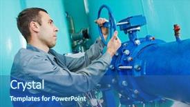  Presentation with water filtration - Audience pleasing PPT layouts consisting of serviceman operating industrial water purification backdrop and a ocean colored foreground