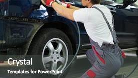  Presentation with machine shop - Slides featuring serviceman polishing car body background and a dark gray colored foreground
