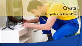  Presentation with professional birthday - PPT theme with serviceman repairing tv at home background and a yellow colored foreground