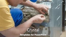  Presentation with electric - Theme with serviceman-replacing-faulty-part background and a tawny brown colored foreground