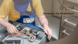  Presentation with electric - Presentation design consisting of serviceman-replacing-faulty-part background and a coral colored foreground