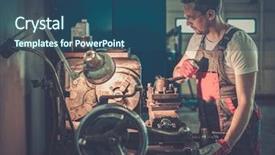  Presentation with lathe - Presentation theme featuring serviceman working on lathe machine background and a ocean colored foreground