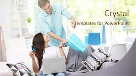  Presentation with online shopping and delivery - Colorful slides enhanced with e commerce customers happy - young couple with laptop shopping backdrop and a cream colored foreground