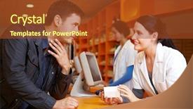  Presentation with pharmacy sports supplement - Slide deck featuring services offer - customer with flu in pharmacy background and a tawny brown colored foreground