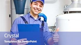  Presentation with save water shower head - Colorful slide deck enhanced with servicing an hot-water heat backdrop and a cobalt blue colored foreground