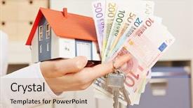  Presentation with euro - PPT theme having servicing mortgage - hand of a woman background and a soft green colored foreground