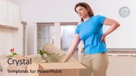  Presentation with flat - Presentation theme consisting of servicing mortgage - middle-aged woman moving to new background and a coral colored foreground