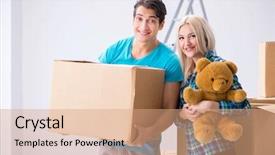  Presentation with apartment - PPT theme consisting of servicing mortgage - young family moving background and a coral colored foreground