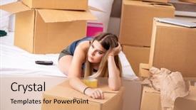  Presentation with mortgage - Audience pleasing slide deck consisting of servicing mortgage - young woman moving to new backdrop and a coral colored foreground