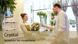  Presentation with consumerism - PPT layouts with servicio al cliente - people shopping sale floristry background and a  colored foreground