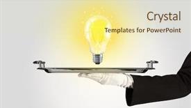  Presentation with light bulb idea invention presenter - Slides enhanced with serving a bright business idea background and a  colored foreground