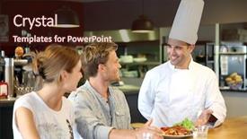  Presentation with young grey maine coon cat - Slides with serving cooked dish to customer background and a wine colored foreground