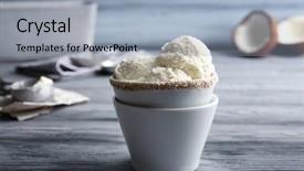  Presentation with coconut ice cream - Presentation consisting of cups with balls of coconut background and a light blue colored foreground