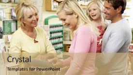  Presentation with kids health food - Beautiful PPT theme featuring serving customer - female sales assistant in health backdrop and a coral colored foreground