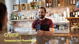  Presentation with concept illustration of customer service - Presentation theme enhanced with serving customer giving him money background and a tawny brown colored foreground