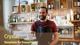  Presentation with concept illustration of customer service - Slide set featuring serving customer giving him money background and a  colored foreground