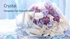  Presentation with wedding white - Slides featuring serving fabulous wedding table in blue color on blue and white fabric background background and a sky blue colored foreground