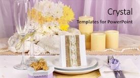  Presentation with purple wedding - Audience pleasing slides consisting of serving fabulous wedding table in purple and yellow color on white and purple fabric background backdrop and a soft green colored foreground