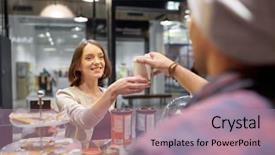  Presentation with cup coffee - Colorful presentation theme enhanced with serving food - small business people and service backdrop and a  colored foreground