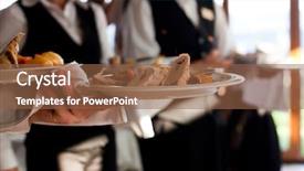  Presentation with meat food - Presentation theme featuring serving food - waiters carrying plates with meat background and a tawny brown colored foreground