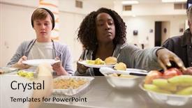  Presentation with homeless - Presentation theme consisting of serving food in homeless shelter background and a coral colored foreground