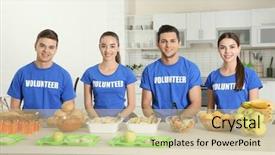 Presentation with teen food - Beautiful presentation theme featuring serving food to homeless backdrop and a soft green colored foreground