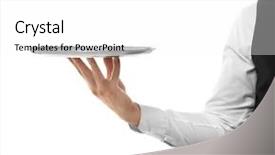  Presentation with waiter - Beautiful presentation theme featuring serving hands - hand of waiter with metal backdrop and a white colored foreground
