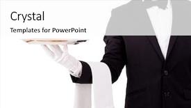  Presentation with professional presntations - Slide deck with serving hands - professional waiter holding an empty background and a white colored foreground