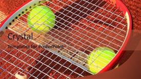  Presentation with tennis - Amazing PPT theme having lancer du poids athletisme - tennis ball and racquet backdrop and a red colored foreground