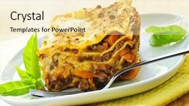  Presentation with food lasagna - Amazing PPT layouts having serving of fresh baked lasagna backdrop and a blonde colored foreground