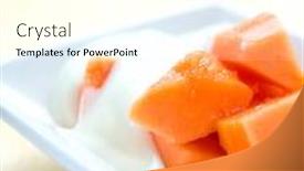 Presentation with fresh papaya - Audience pleasing presentation consisting of serving of fresh papaya with plain yogurt backdrop and a white colored foreground