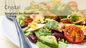  Presentation with tortilla - Presentation theme consisting of serving of mexican salad with avocado black beans and tortilla croutons background and a lemonade colored foreground